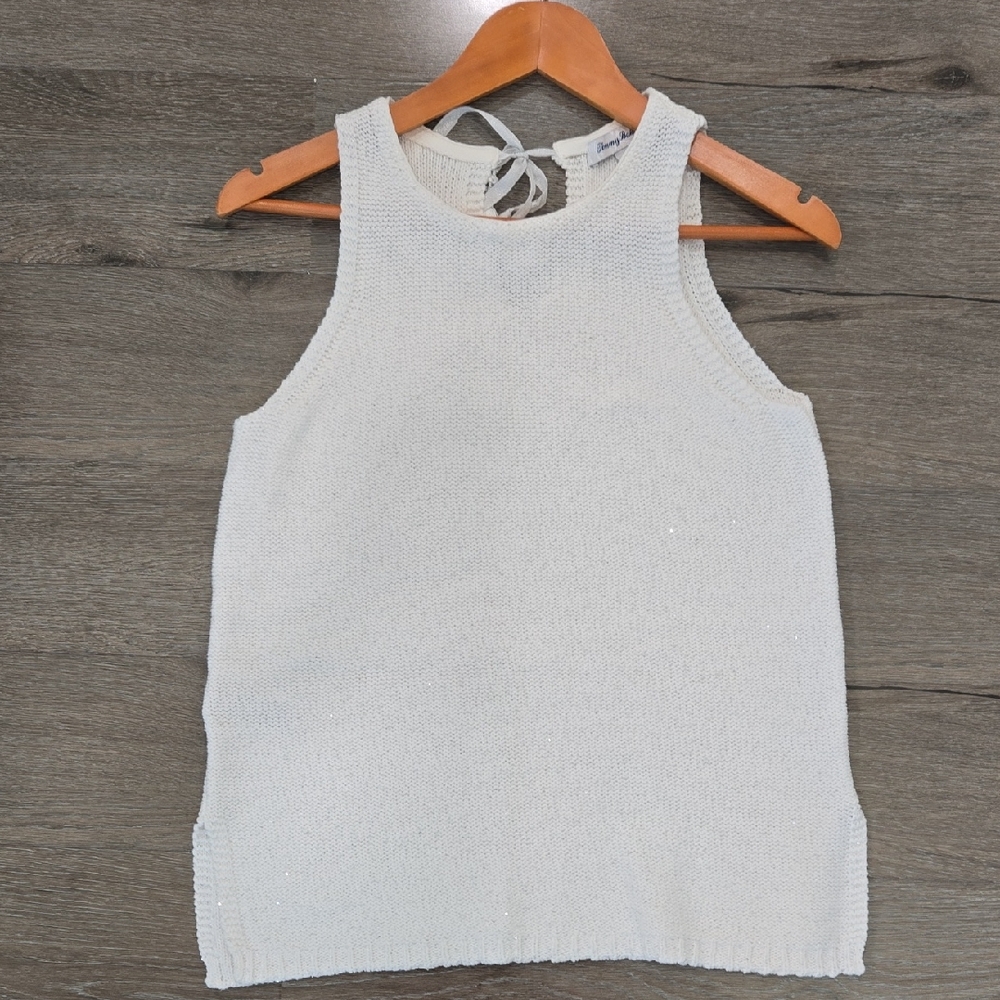 Tommy Bahama Womens Shimmer Sleeveless White Sweater Tie-Back Tank